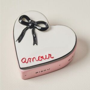 Anthropologie Amour Ceramic Heart Trinket Box | Ivory | NIB